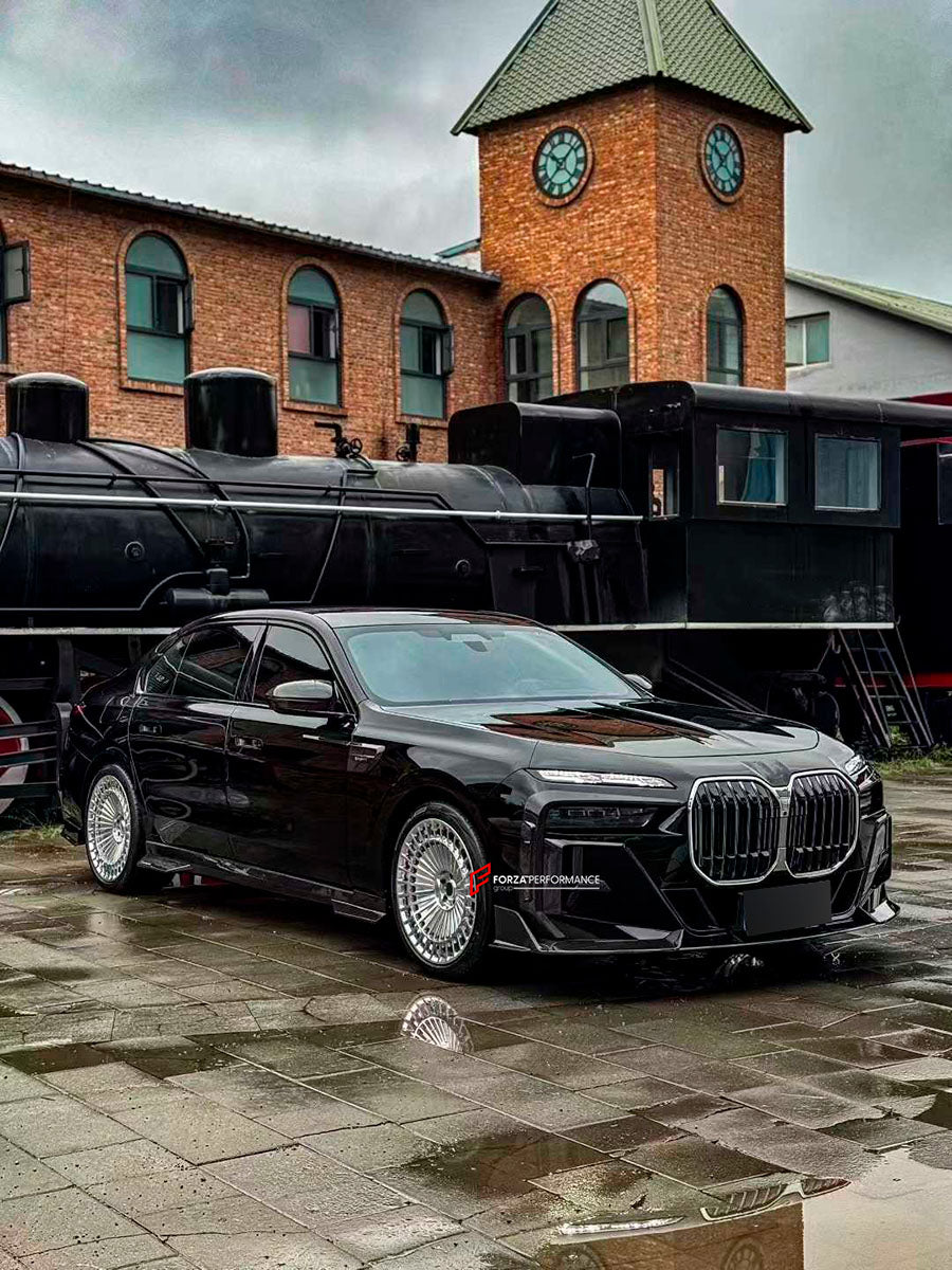 DRY CARBON BODY KIT for BMW 7 SERIES G70 2022+

Set includes:

Front Lip
Front Bumper Trims
Front Bumper Air Vent Covers
Side Mirror Covers
Side Trims
Side Skirts
Roof Spoiler
Rear Spoiler
Rear Diffuser

Material: Dry Carbon