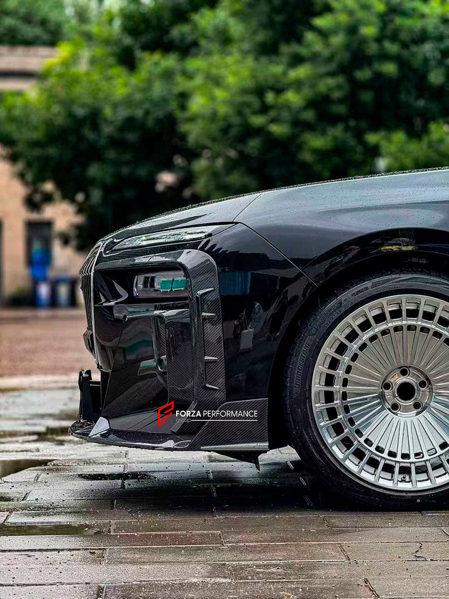 DRY CARBON BODY KIT for BMW 7 SERIES G70 2022+

Set includes:

Front Lip
Front Bumper Trims
Front Bumper Air Vent Covers
Side Mirror Covers
Side Trims
Side Skirts
Roof Spoiler
Rear Spoiler
Rear Diffuser

Material: Dry Carbon