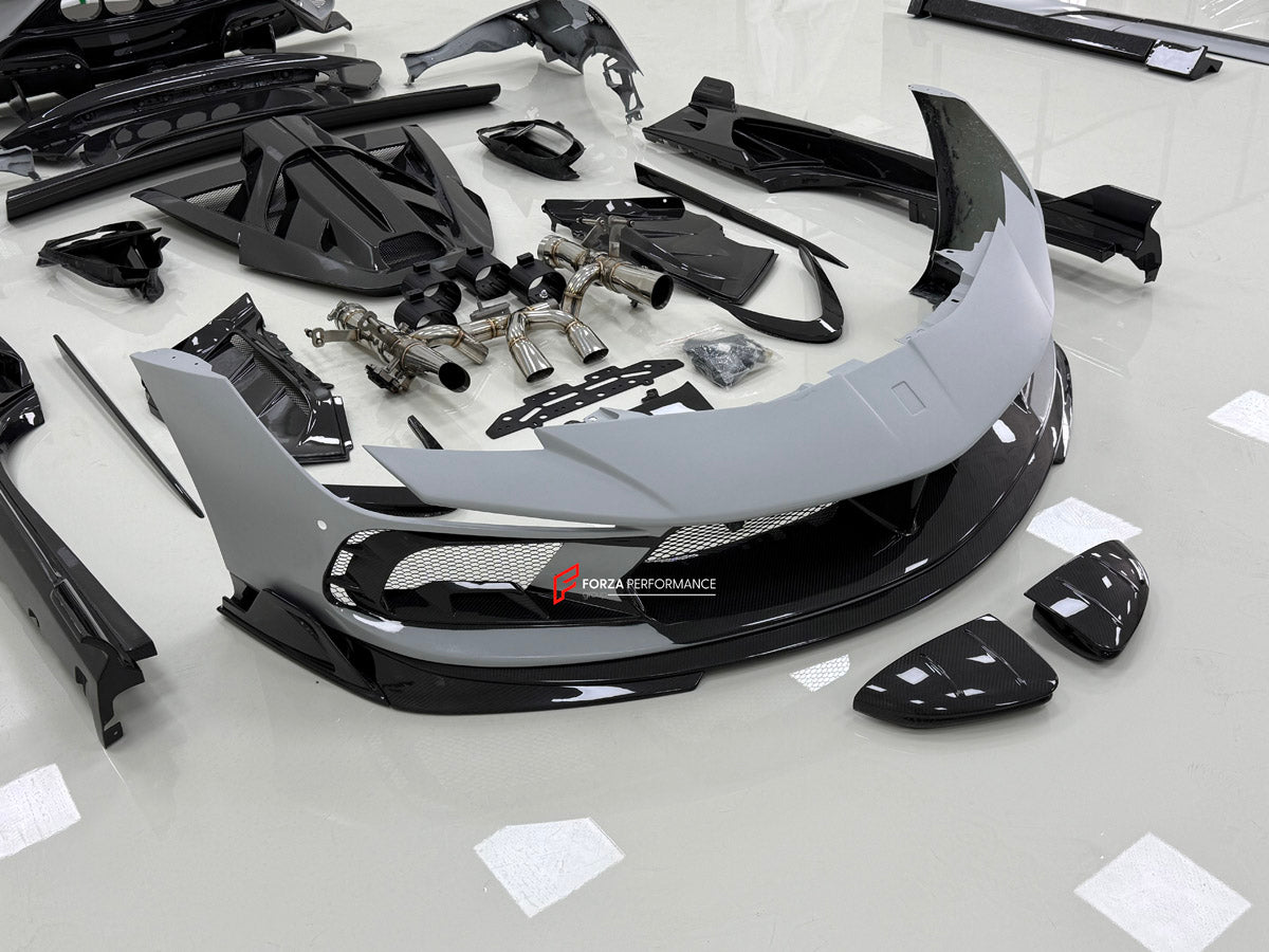 CARBON BODY KIT for FERRARI SF90

Set includes:

Front Lip
Front Bumper Assembly
Hood Bonnet
Front Fenders
Side Mirror Covers
Side Skirts
Side Air Vents
Rear Engine Bay Lid
Rear Wing Spoiler
Rear Bumper Assembly

Exhaust System

Material: Dry Carbon Fiber

Note: Professional installation is required.

Why “Contact Us for Pricing”?

We don’t display fixed prices because our goal is to offer you the most competitive deal possible. Product costs often decrease over time, and by requesting a quote, you’ll recei