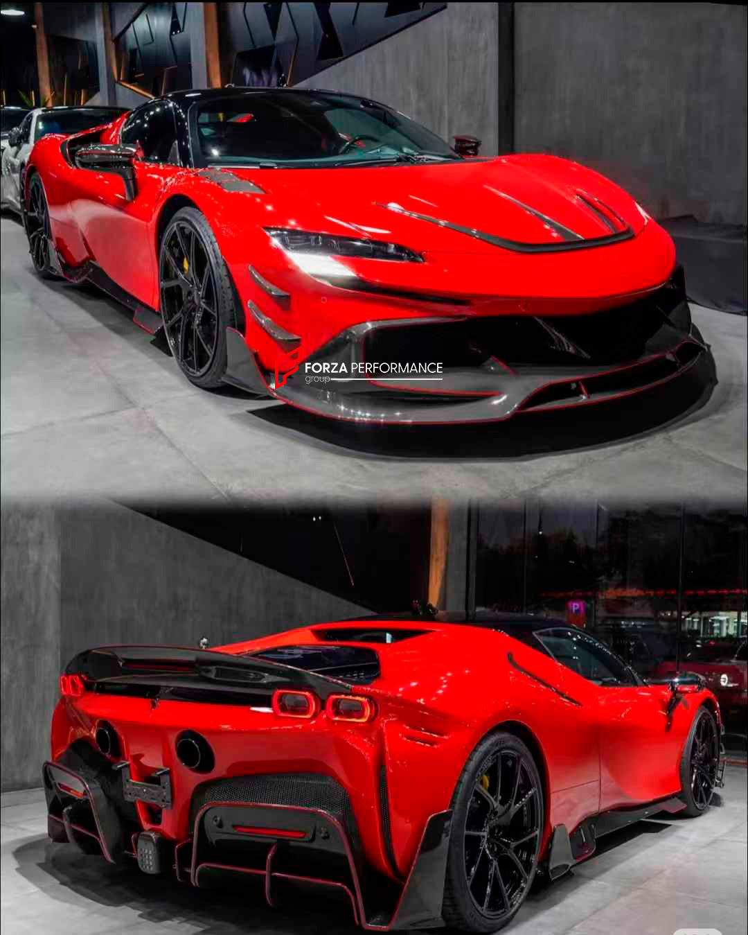 DRY CARBON BODY KIT for FERRARI SF90

Set includes:

Front Lip
Front Bumper Canards
Front Lid Trim
Front Fenders
Side Mirror Covers
Rear Air Vent Inlet Trim
Side Skirts
Rear Spoiler
Rear Diffuser

Material: Carbon Fiber

Note: Professional installation is required.