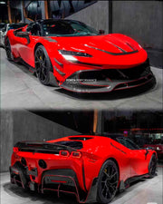 DRY CARBON BODY KIT for FERRARI SF90

Set includes:

Front Lip
Front Bumper Canards
Front Lid Trim
Front Fenders
Side Mirror Covers
Rear Air Vent Inlet Trim
Side Skirts
Rear Spoiler
Rear Diffuser

Material: Carbon Fiber

Note: Professional installation is required.