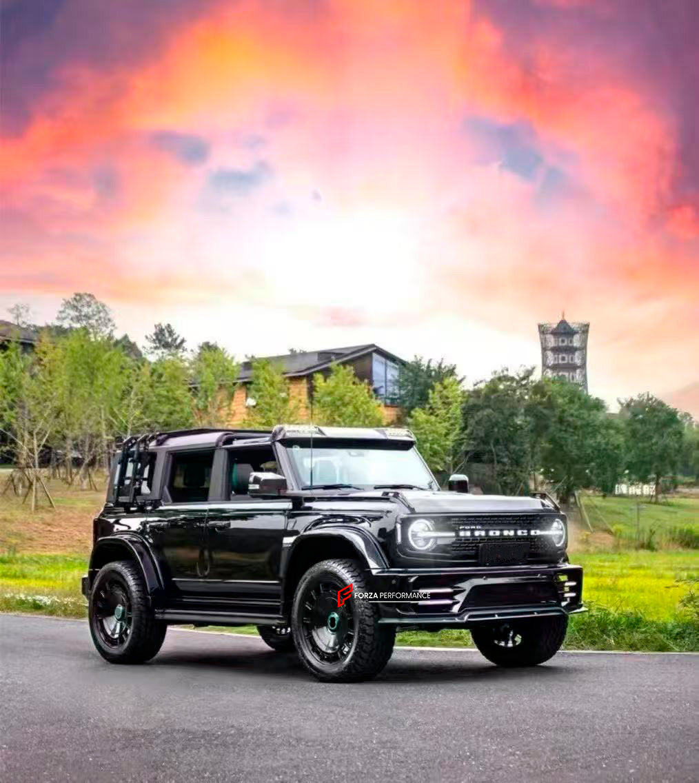WIDE BODY KIT for FORD BRONCO 2021+

Set includes:

Front Lip
Front Bumper
Front Fenders
Hood / Bonnet
Side Skirts
Rear Fenders
Tail Lights
Rear Bumper
Rear Diffuser

Material: Fiberglass or Carbon Fiber