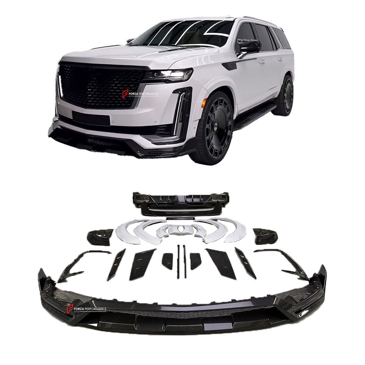WIDE BODY KIT for CADILLAC ESCALADE 2021 - 2024

Set includes:


Front Lip
Front Bumper Trims
Grille Cover
Roof Spoiler 
Rear Diffuser 
Exhaust Tips

Material: Carbon Fiber

Note: Professional installation is required.

CONTACT US FOR PRICING&nbsp;

Payment ►
Visa
Mastercard
PayPal with a credit card (add 4.4% at checkout)
Payoneer
Cryptocurrency
Shipment ►
By express DHL/UPS/TNT/FedEx
To the local international airport
Special line by air
Special line by the sea
To Europe and the UK by train

Please let us