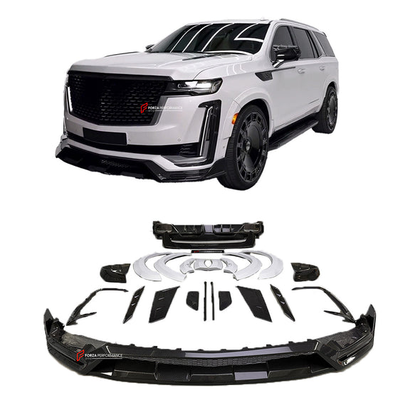 WIDE BODY KIT for CADILLAC ESCALADE 2021 - 2024

Set includes:


Front Lip
Front Bumper Trims
Grille Cover
Roof Spoiler 
Rear Diffuser 
Exhaust Tips

Material: Carbon Fiber

Note: Professional installation is required.

CONTACT US FOR PRICING&nbsp;

Payment ►
Visa
Mastercard
PayPal with a credit card (add 4.4% at checkout)
Payoneer
Cryptocurrency
Shipment ►
By express DHL/UPS/TNT/FedEx
To the local international airport
Special line by air
Special line by the sea
To Europe and the UK by train

Please let us