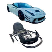 WIDE BODY KIT for FERRARI 458 ITALIA 2009 - 2015

Set includes:

Front Lip
Front Bumper
Front Canards
Front Hood / Bonnet
Side Skirts
Side Skirts Add-On
Rear Spoiler
Rear Bumper
Rear Diffuser

Material: Carbon Fiber with Fiberglass