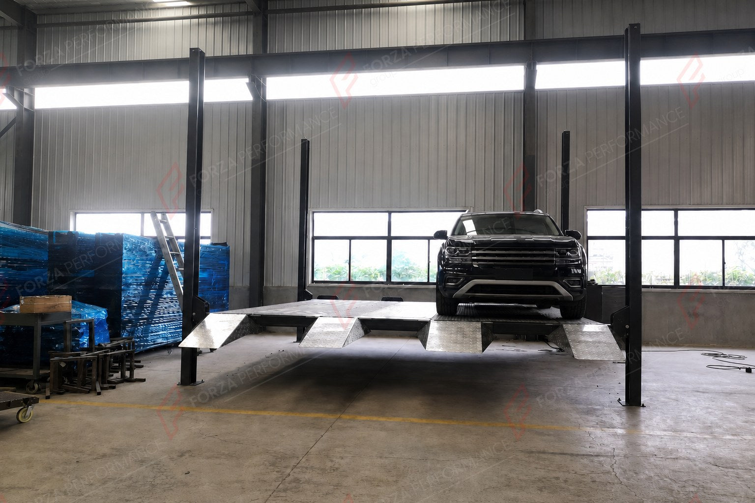 FP-360D Double Four-Post Garage Parking Lift - 4-Car Drive-On Storage, 4,000 kg - aparcamiento de coches / parking pour voiture