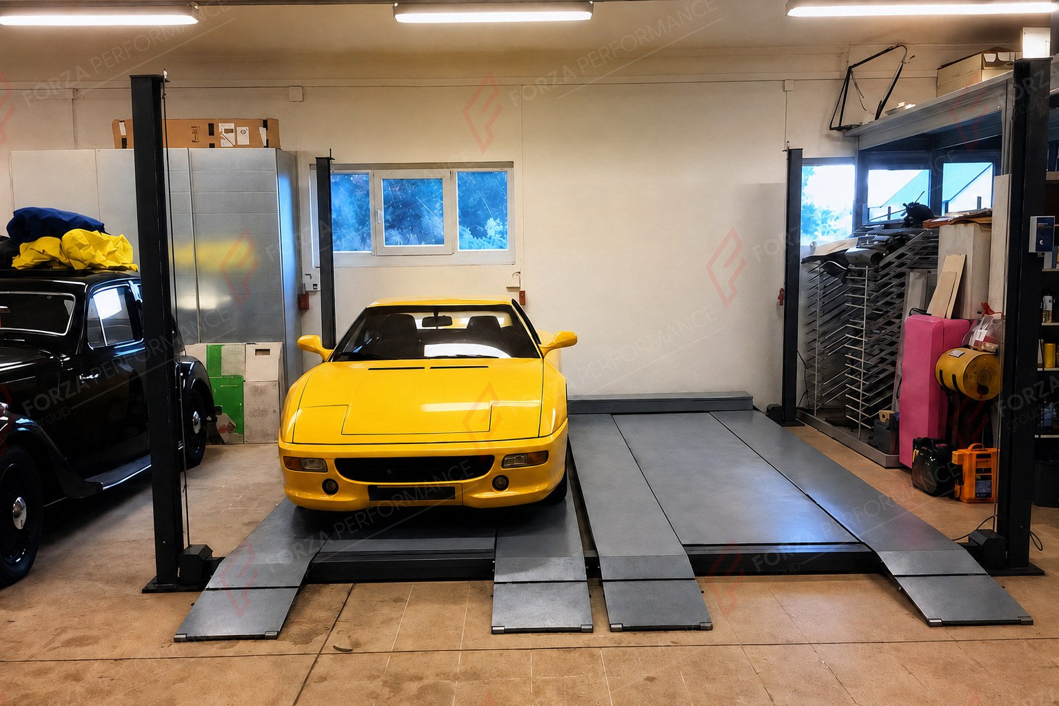 FP-360D Double Four-Post Garage Parking Lift - 4-Car Drive-On Storage, 4,000 kg - apilador de coches / rangement de voiture