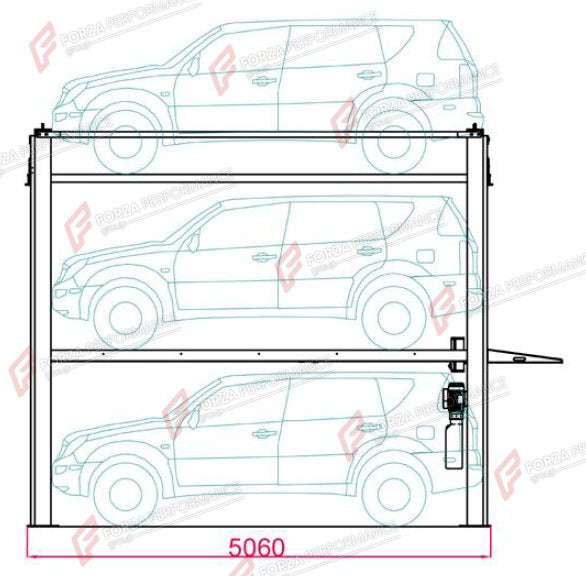 FP-360X Extended Four-Post Garage Parking Lift - 3-Car Drive-On Storage - elevador hidráulico para coches / stockage de véhicules