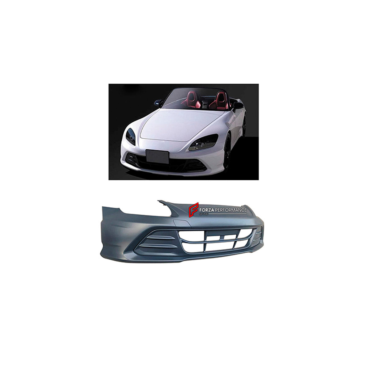 FRONT BUMPER ASSEMBLY for Honda S2000 1999 - 2009
Set includes:

Front Bumper Assembly
Material: Plastic

NOTE: Professional installation is required.