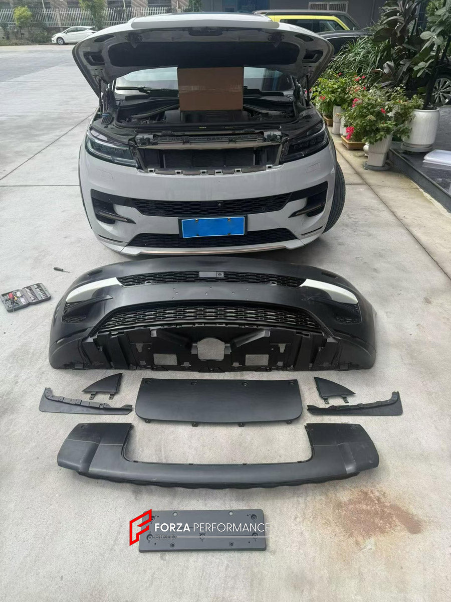 FRONT BUMPER ASSEMBLY for LAND ROVER RANGE ROVER SPORT L461 2022+

Set includes:
Front Lip
Front Bumper Assembly
License Plate

Material: Plastic

NOTE: Professional installation is required.