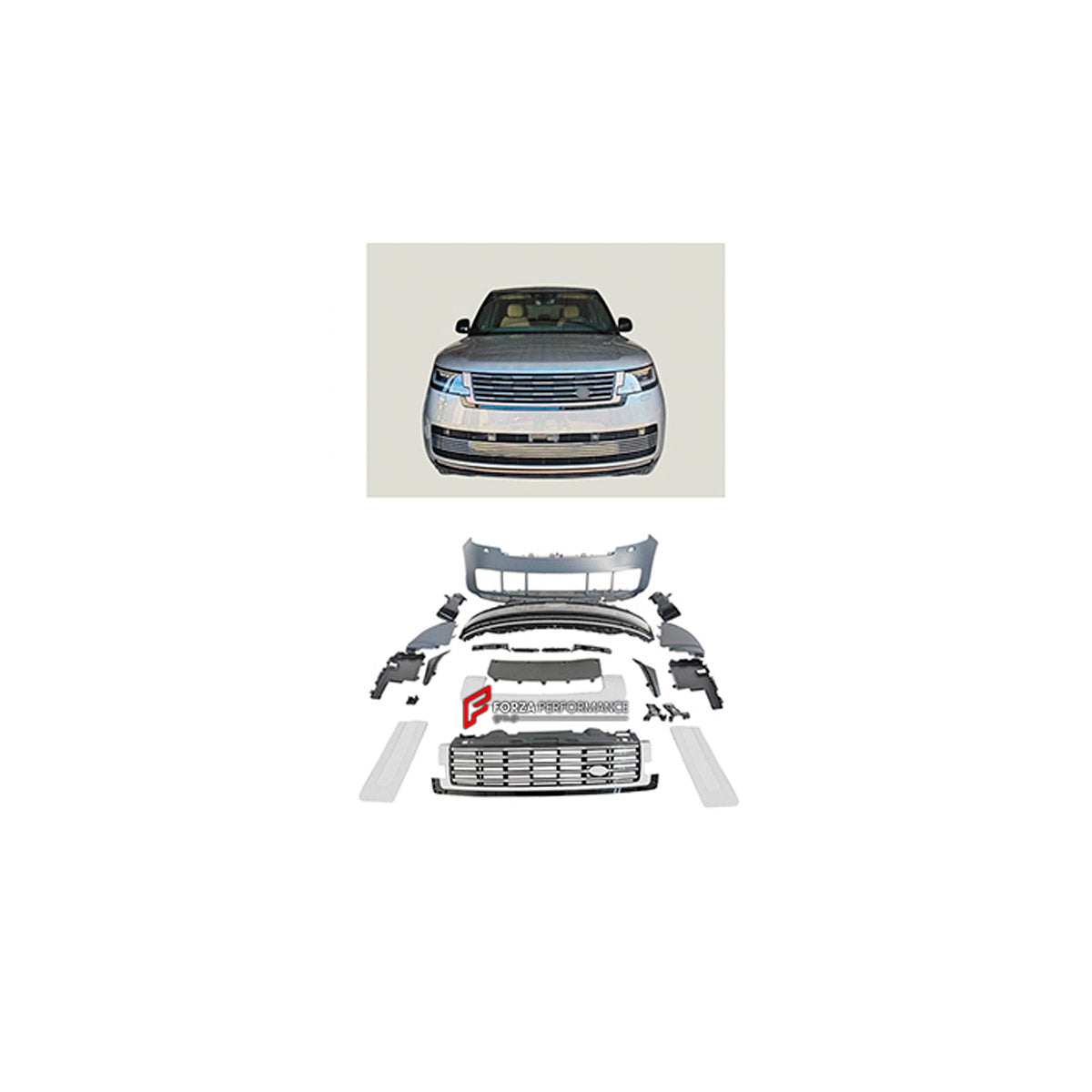 FRONT BUMPER ASSEMBLY for Land Rover Range Rover Vogue 2023+
Set includes:

Front Bumper Assembly
Material: Plastic

NOTE: Professional installation is required.