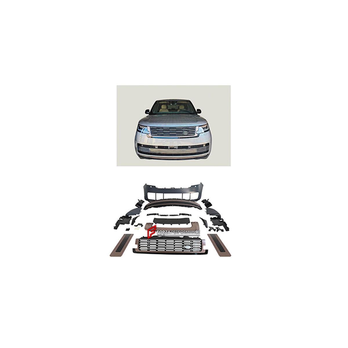 FRONT BUMPER ASSEMBLY for Land Rover Range Rover Vogue 2023+
Set includes:

Front Bumper Assembly
Material: Plastic

NOTE: Professional installation is required.