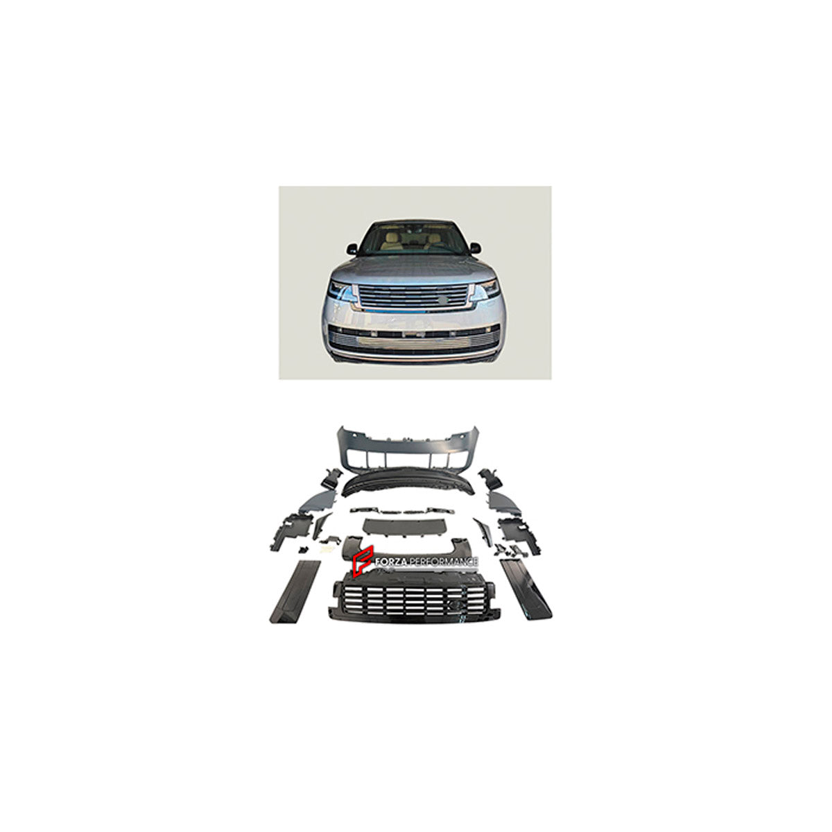 FRONT BUMPER ASSEMBLY for Land Rover Range Rover Vogue 2023+
Set includes:

Front Bumper Assembly
Material: Plastic

NOTE: Professional installation is required.