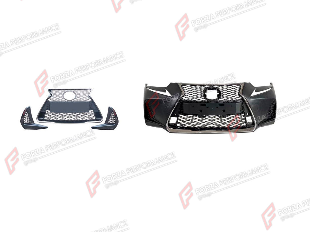 FRONT BUMPER ASSEMBLY for LEXUS IS250 FACELIFT 2016 - 2022 FORZA PERFORMANCE custom fit F-Sport Style

Set includes:
Front Bumper Assembly
Front Grille

Material: Plastic

NOTE: Professional installation is required.