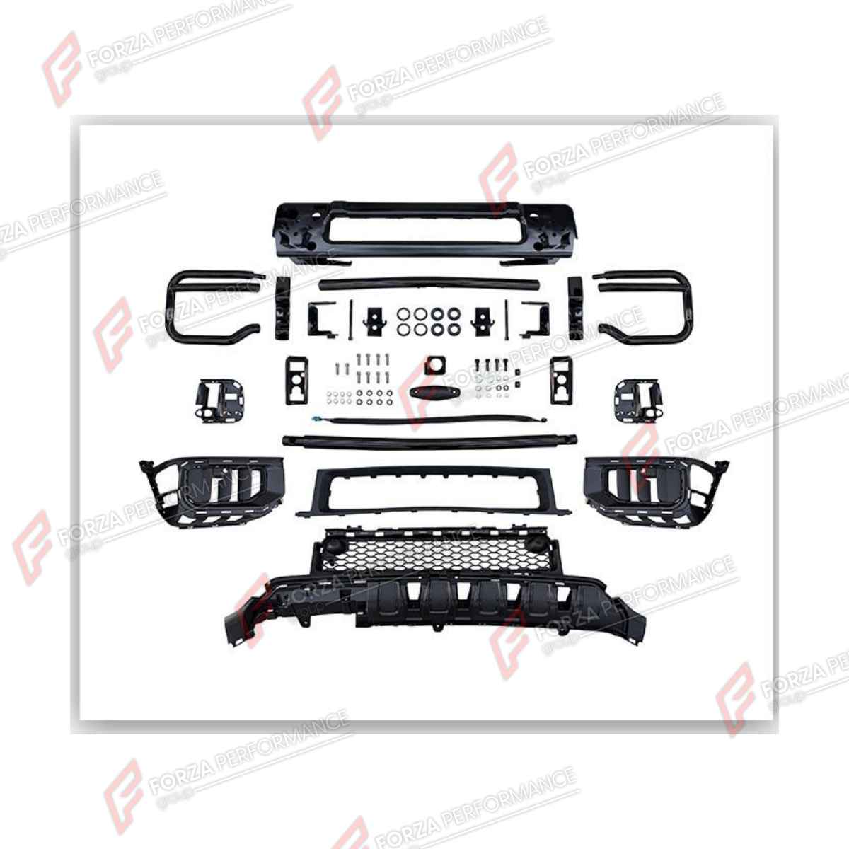 FRONT BUMPER ASSEMBLY for MERCEDES-BENZ G-CLASS W465 2024+

Set includes:
Front Bumper Assembly
Front Grille

Material: Plastic

NOTE: Professional installation is required.