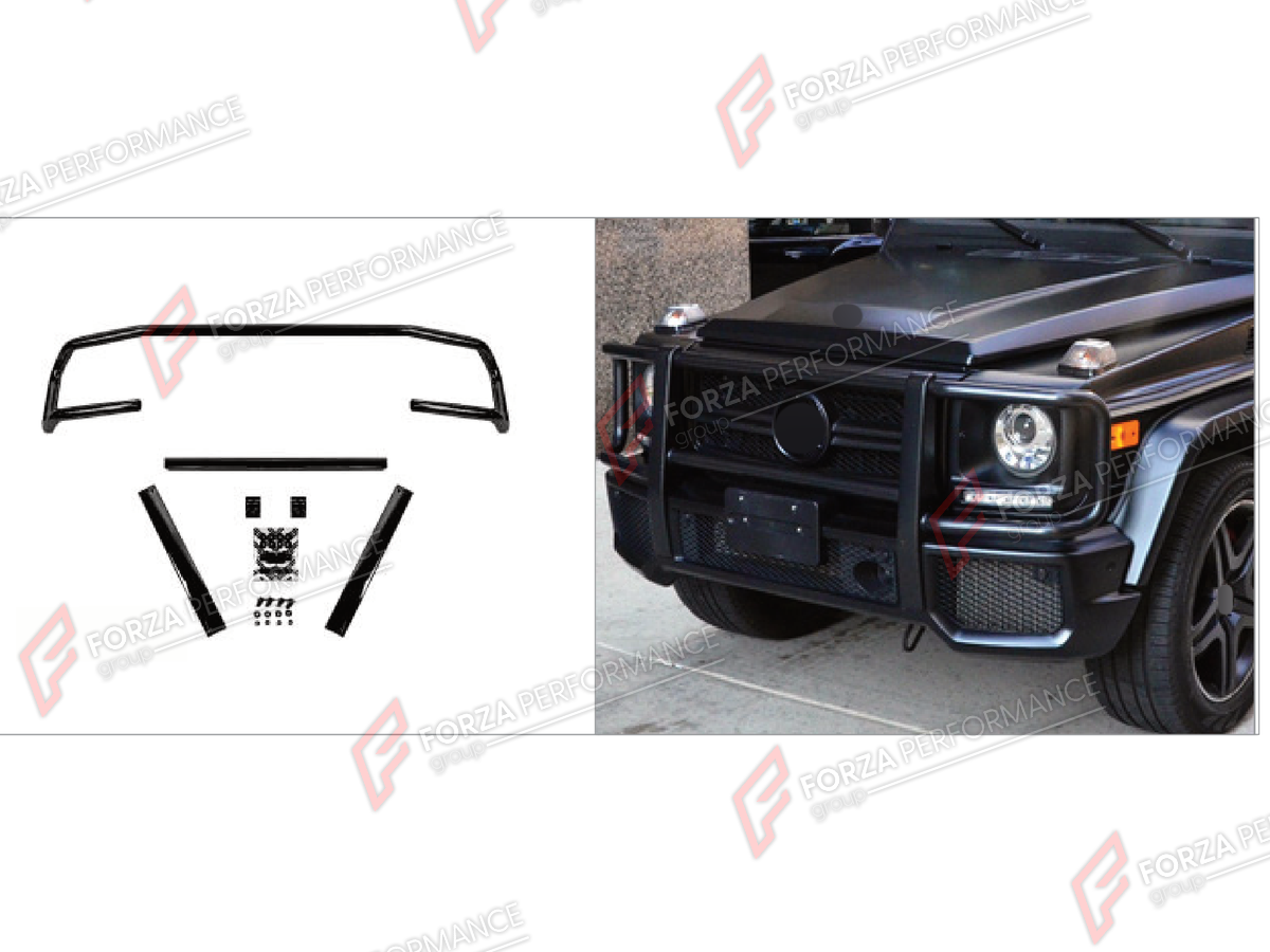 FRONT BUMPER BULL BAR for MERCEDES-BENZ G-CLASS W463 2008 - 2018

Set includes:
Front Bumper Bull Bar

Material: Plastic

NOTE: Professional installation is required.