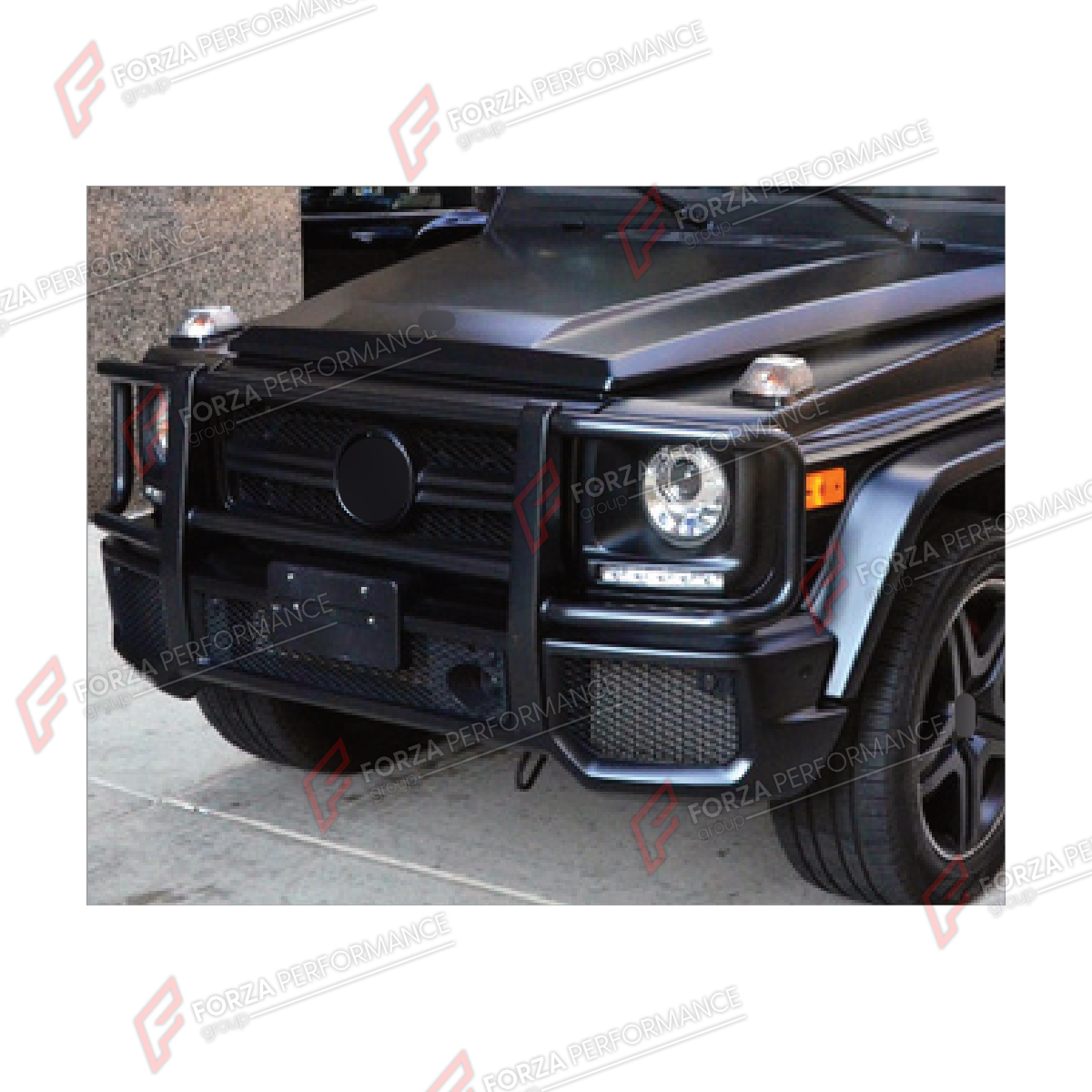 FRONT BUMPER BULL BAR for MERCEDES-BENZ G-CLASS W463 2008 - 2018

Set includes:
Front Bumper Bull Bar

Material: Plastic

NOTE: Professional installation is required.