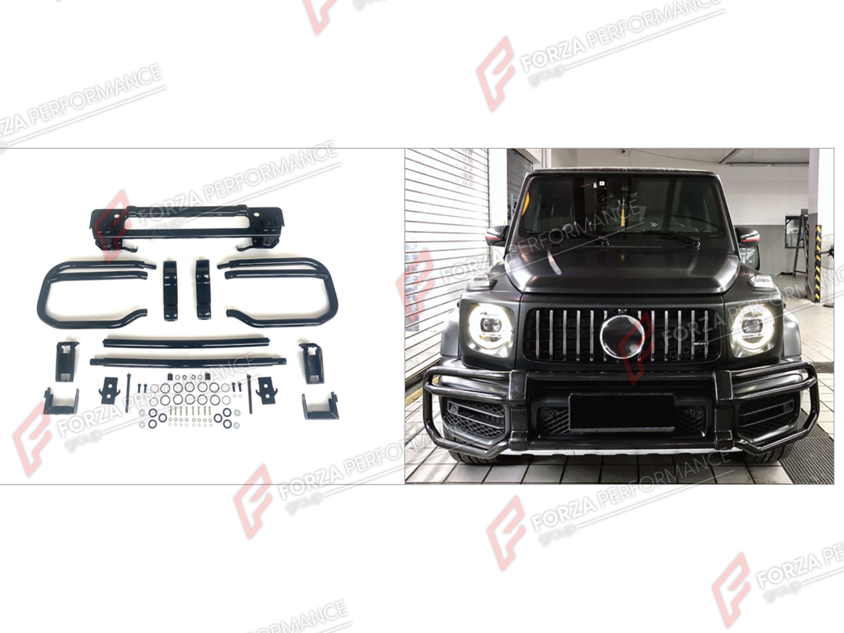 FRONT BUMPER BULL BAR for MERCEDES-BENZ G-CLASS W464 G63 2019 - 2024

Set includes:
Front Bumper Bull Bar

Material: Iron

NOTE: Professional installation is required.