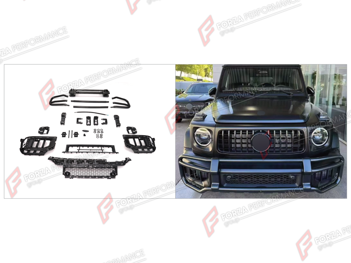 FRONT BUMPER BULL BAR for Mercedes-Benz G-Class W465 G63 2025+
Set includes:

Front Bumper Bull Bar
Material: Plastic, Stainless Steel, Aluminium

NOTE: Professional installation is required.