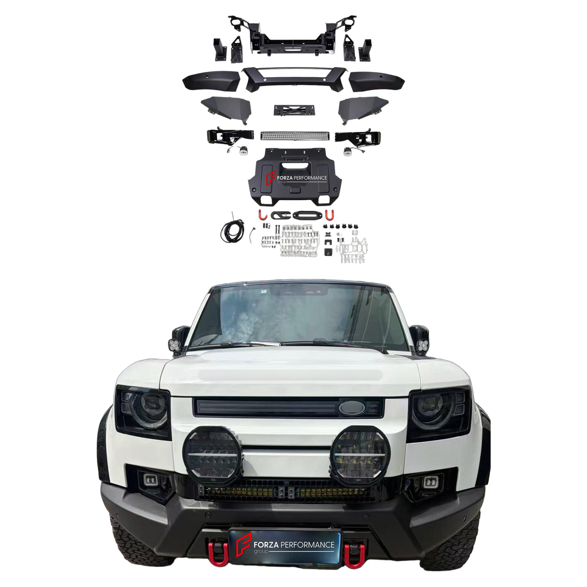 FRONT BUMPER GUARD for LAND ROVER DEFENDER L663 90 110 2019+

Set includes:
Front Bumper Guard

Material: Aluminum Alloy

NOTE: Professional installation is required.