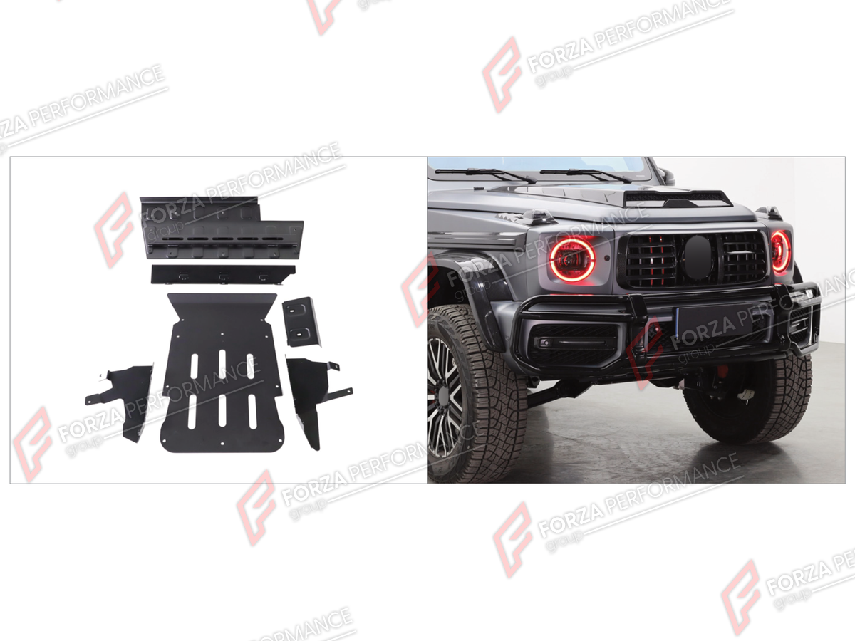 FRONT BUMPER GUARD PROTECTION for Mercedes-Benz G-Class W464 4X4 2019 - 2024
Set includes:

Front Bumper Guard Protection
Material: Plastic, Stainless Steel

NOTE: Professional installation is required.