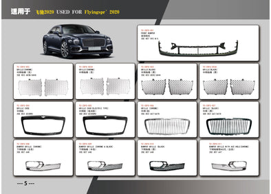 FRONT BUMPER WITH GRILLE for BENTLEY FLYING SPUR 2020  Set includes:  Front Bumper (3SE 807 093 B/C) Grille (Chrome) (3SE 853 683B/684A) Grille (Black) (3SE 853 683C/684A) Grille Case (3SE 853 653GRU) Grille Case (Electric Type) (3SE 853 653AGRU) Grille (Chrome) (3SE 853 667/667A) Grille (Black) (3SE 853 667/667A) Bumper Grille (Chrome) (3SE 807 648) Bumper Grille (Chrome & Black) (3SE 807 648) Bumper Grille With ACC Hole (Chrome) (3SE 807 647)