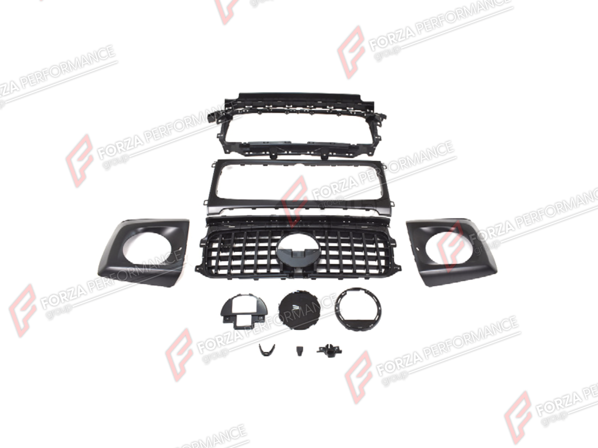 FRONT GRILLE AND HEADLIGHT COVERS for MERCEDES-BENZ G-CLASS W464 G500 G550 2019 - 2024

Set includes:
Front Grille
Headlight Covers

Material: Plastic

NOTE: Professional installation is required.