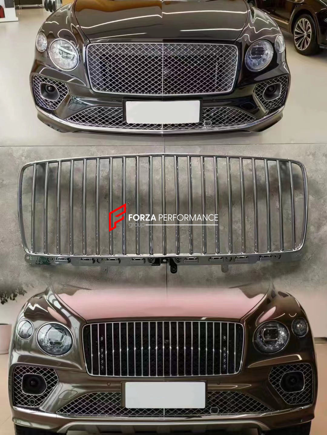 FRONT GRILLE FOR BENTLEY BENTAYGA PL71 FACELIFT 2020+

Set includes:

Front Grille

Material: ABS Plastic

NOTE: Professional installation is required. Please double-check described part number with your dealer