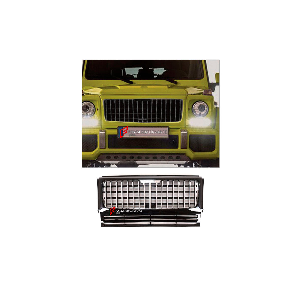 FRONT GRILLE for MERCEDES-BENZ G-CLASS W463 2008 - 2018 FORZA PERFORMANCE custom fit May Style

Set includes:
Front Grille

Material: Plastic

NOTE: Professional installation is required.