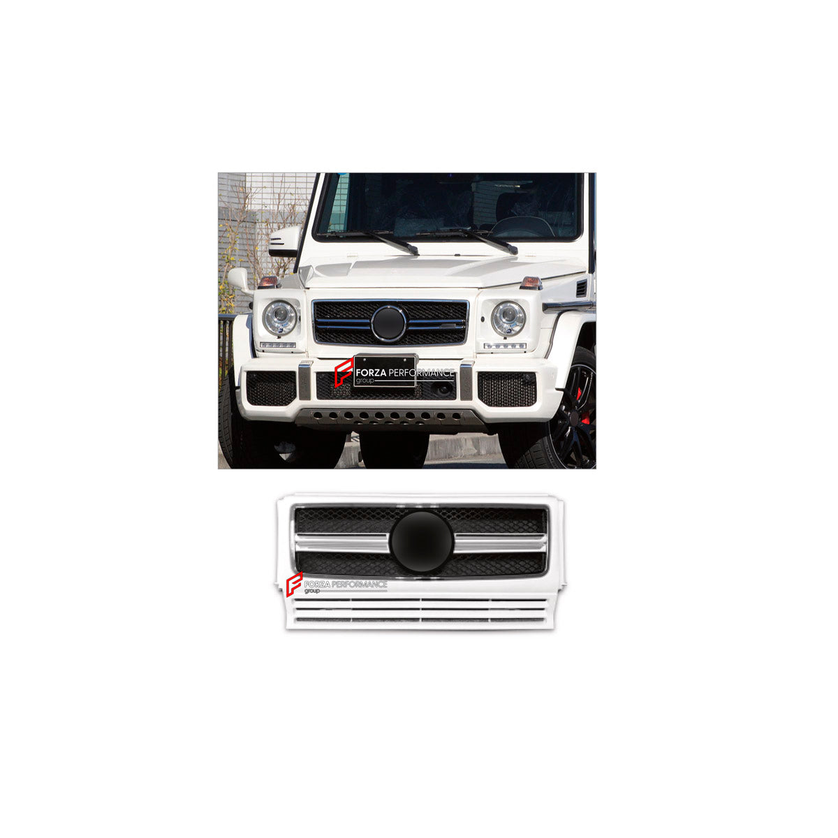 FRONT GRILLE for Mercedes-Benz G-Class W463 2008 - 2018
Set includes:

Front Grille
Material: Plastic

NOTE: Professional installation is required.