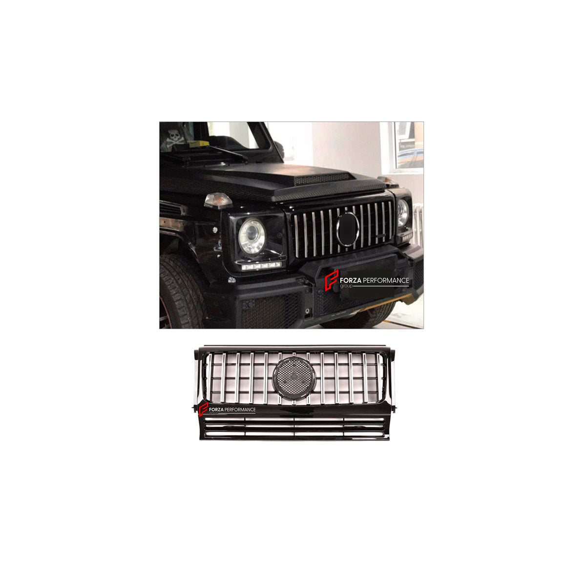 FRONT GRILLE for MERCEDES-BENZ G-CLASS W463 GT 2008 - 2018 FORZA PERFORMANCE custom fit GT Style

Set includes:
Front Grille

Material: Plastic

NOTE: Professional installation is required.