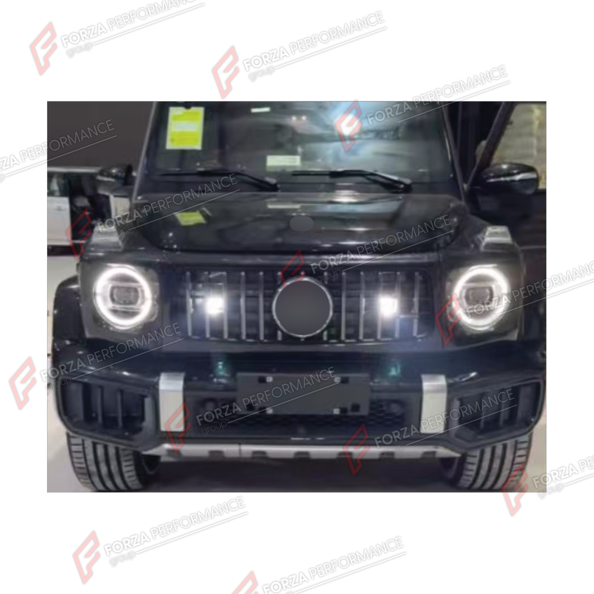 FRONT GRILLE SPOTLIGHT KIT for MERCEDES-BENZ G-CLASS W464 G63 2019 - 2024 FORZA PERFORMANCE custom fit AES concealed

Set includes:
Front Grille Spotlight Kit

Material: Plastic

NOTE: Professional installation is required.