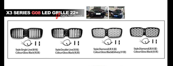 FRONT GRILLE WITH LED LIGHTS for BMW MODELS



Will fit:&nbsp;

3 Series G28 2022 - 2024
3 Series G20 2018 - 2022
iX3 G08 2021+
6 Series G32 2020 - 2023
X3 G01 2021 - 2024
i3 G28 2022+
5 Series G38 LCI FACELIFT 2020 - 2024
X5 G05 2018 - 2024

Material: Plastic

Note: Professional installation is required.

Contact us for pricing.

Payment ►
Visa

Mastercard

PayPal with a credit card (add 4.4% at checkout)
Payoneer
Cryptocurrency
Shipment ►
By express DHL/UPS/TNT/FedEx
To the local international airport
Spe