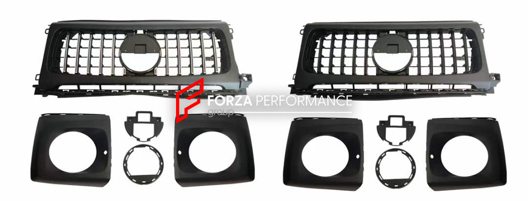 FRONT GT GRILLE AND HEADLIGHT COVERS for Mercedes-Benz W463A W464 G550 G63 2019+   Set includes: Front Grille Headlight Covers