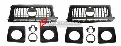 FRONT GT GRILLE AND HEADLIGHT COVERS for Mercedes-Benz W463A W464 G550 G63 2019+   Set includes: Front Grille Headlight Covers