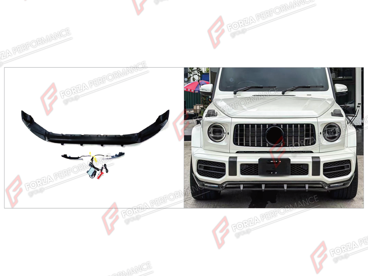 FRONT LIP for MERCEDES-BENZ G-CLASS W464 G63 2019 - 2024 FORZA PERFORMANCE custom fit Shark Style

Set includes:
Front Lip

Material: Plastic

NOTE: Professional installation is required.