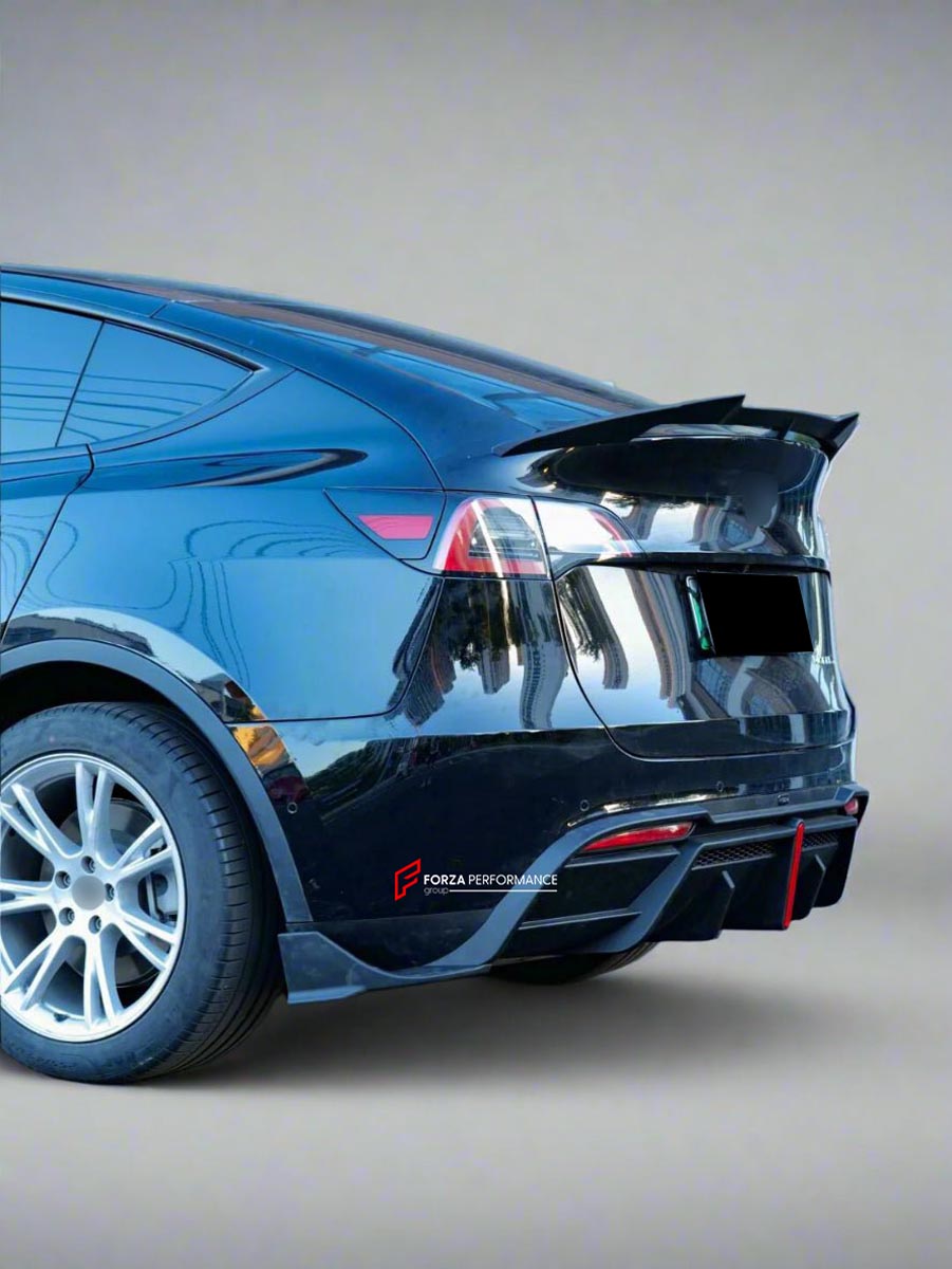 FRONT LIP REAR DIFFUSER REAR SPOILER for TESLA MODEL Y 2020 - 2024 FORZA PERFORMANCE Custom fit Dry Carbon VTEN Design Style
Set includes:

Front Lip
Rear Diffuser
Rear Spoiler
Material: Plastic

NOTE: Professional installation is required.