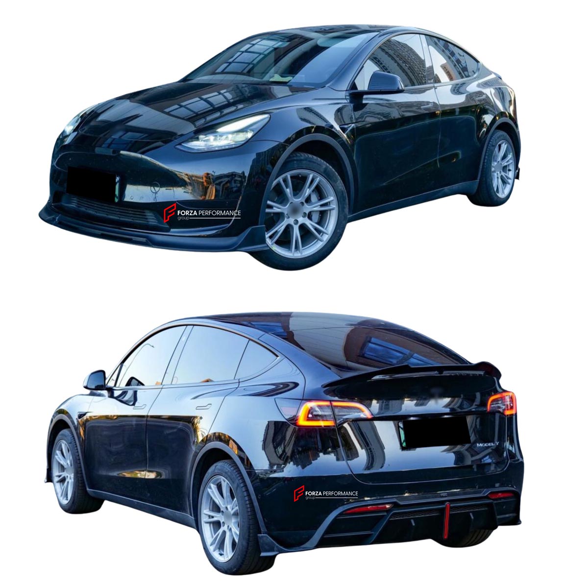 FRONT LIP REAR DIFFUSER REAR SPOILER for TESLA MODEL Y 2020 - 2024 FORZA PERFORMANCE Custom fit Dry Carbon VTEN Design Style
Set includes:

Front Lip
Rear Diffuser
Rear Spoiler
Material: Plastic

NOTE: Professional installation is required.