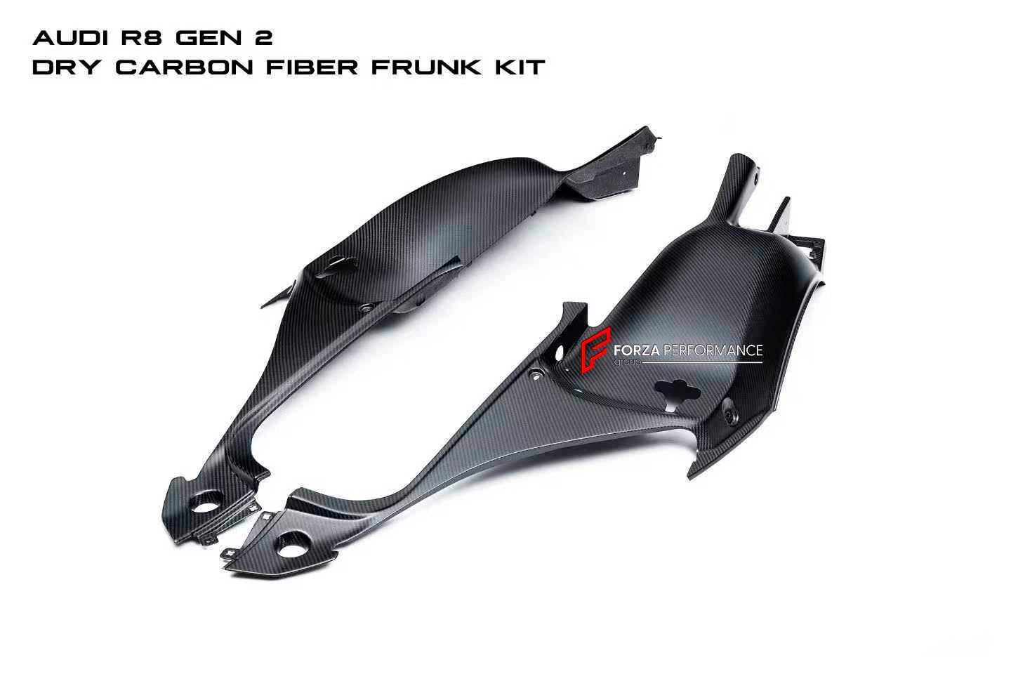 FRONT TRUNK AREA CLUSTER SURROUND for Audi R8 FACELIFT 2019 - 2023
Set includes:

Trunk Area Surround
Material: Dry Carbon

NOTE: Professional installation is required.