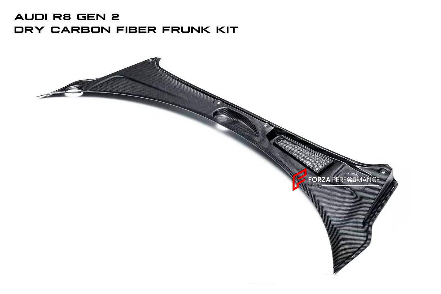 FRONT TRUNK AREA CLUSTER SURROUND for Audi R8 FACELIFT 2019 - 2023
Set includes:

Trunk Area Surround
Material: Dry Carbon

NOTE: Professional installation is required.