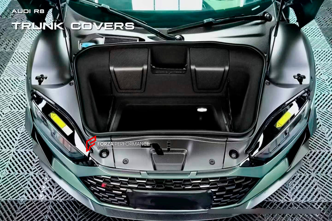 FRONT TRUNK AREA CLUSTER SURROUND for Audi R8 FACELIFT 2019 - 2023
Set includes:

Trunk Area Surround
Material: Dry Carbon

NOTE: Professional installation is required.