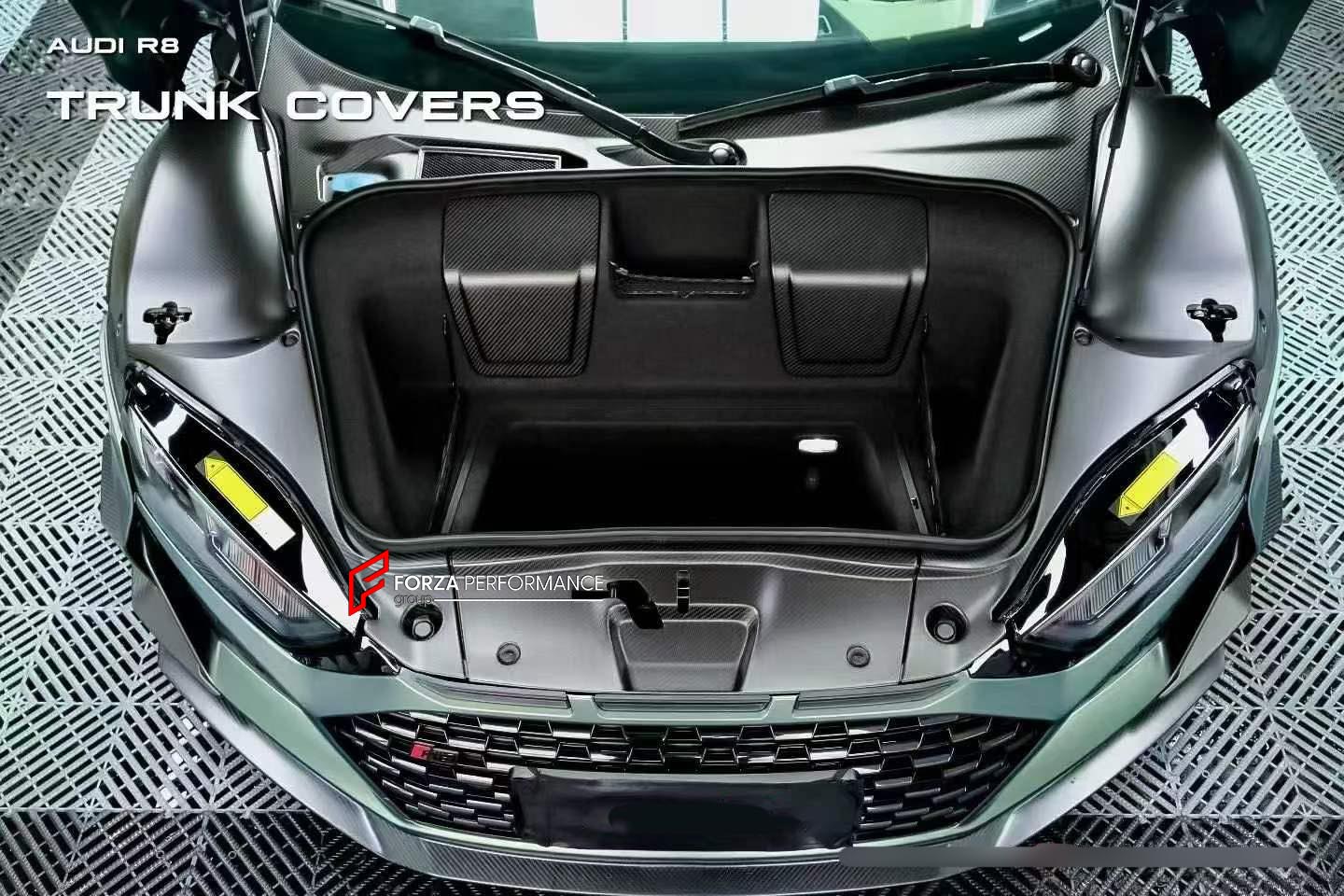 FRONT TRUNK AREA CLUSTER SURROUND for Audi R8 FACELIFT 2019 - 2023
Set includes:

Trunk Area Surround
Material: Dry Carbon

NOTE: Professional installation is required.