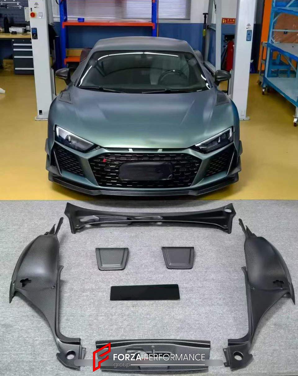 FRONT TRUNK AREA CLUSTER SURROUND for Audi R8 FACELIFT 2019 - 2023
Set includes:

Trunk Area Surround
Material: Dry Carbon

NOTE: Professional installation is required.