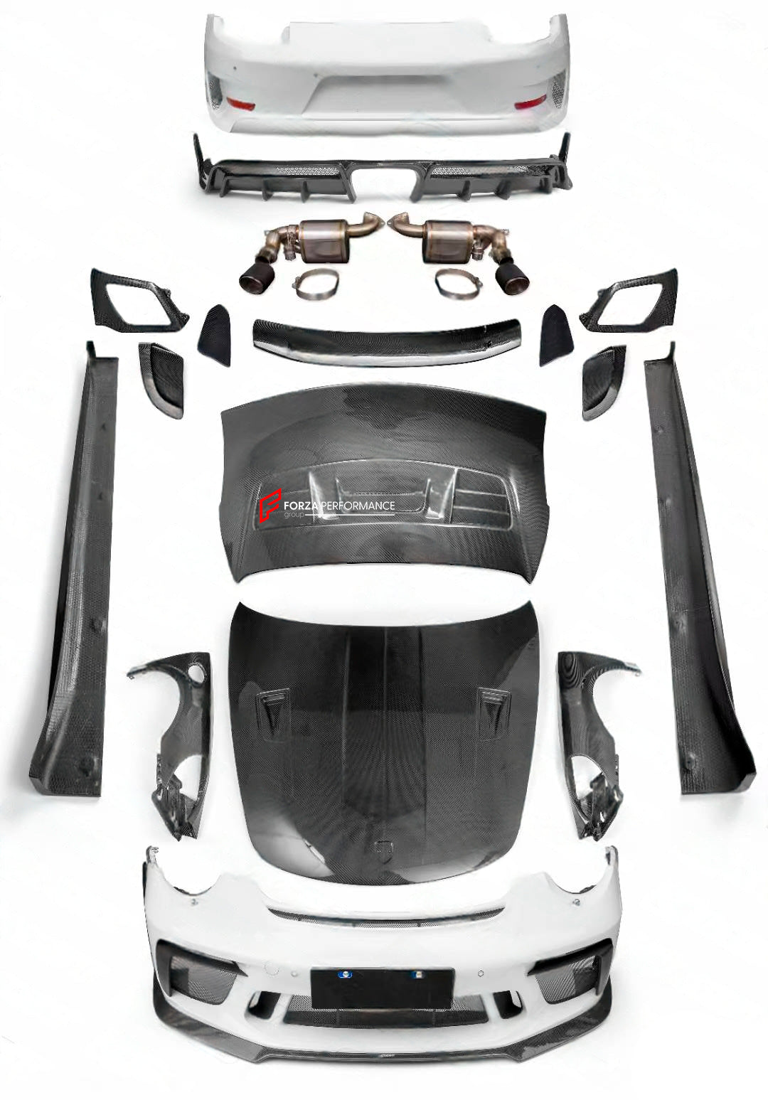 GT3 RS CARBON BODY KIT for PORSCHE 911 CARRERA 991.2 2015 - 2020

Set includes:
Front Lip
Front Bumper
Hood / Bonnet
Front Fenders
Side Skirts
Rear Spoiler
Rear Bumper
Rear Diffuser

Material: Carbon Fiber

* Each part of this kit can be sent separately. Please contact us if you need a specific part.