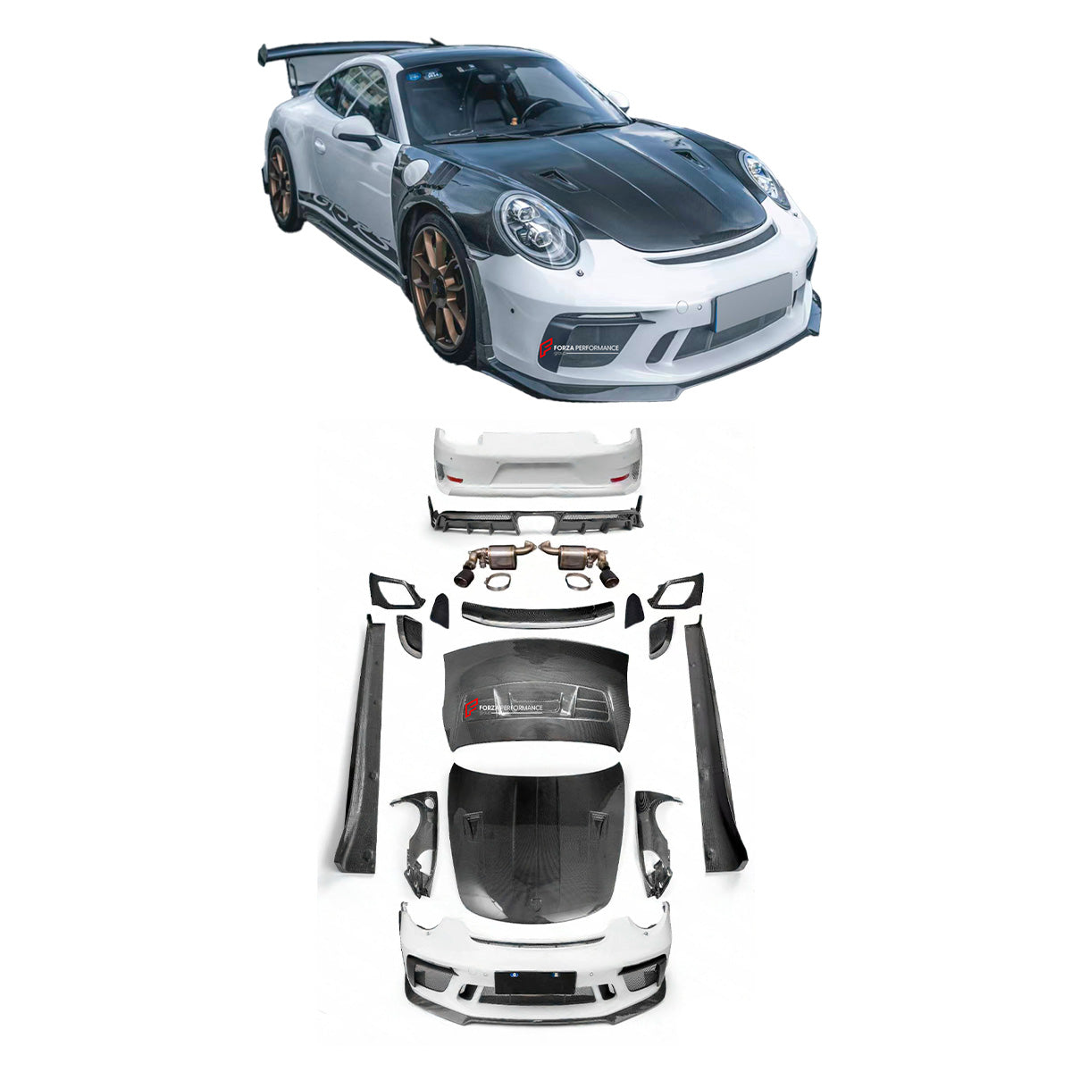 GT3 RS CARBON BODY KIT for PORSCHE 911 CARRERA 991.2 2015 - 2020

Set includes:
Front Lip
Front Bumper
Hood / Bonnet
Front Fenders
Side Skirts
Rear Spoiler
Rear Bumper
Rear Diffuser

Material: Carbon Fiber

* Each part of this kit can be sent separately. Please contact us if you need a specific part.