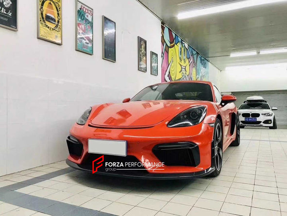 Conversion Body Kit for Porsche 718 981 Cayman & Boxster to GT4   Set includes:  Front bumper Front lip Front fenders Front vent covers Hood Rear bumper Rear fenders Rear diffuser  Spoiler  Exhaust system