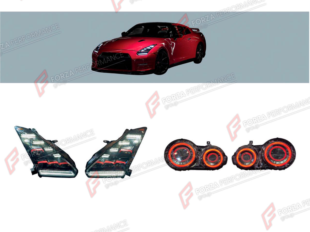 HEADLIGHTS AND TAIL LIGHTS for NISSAN GT-R R35 2007 - 2023

Set includes:
Headlights
Tail Lights

Material: Plastic
