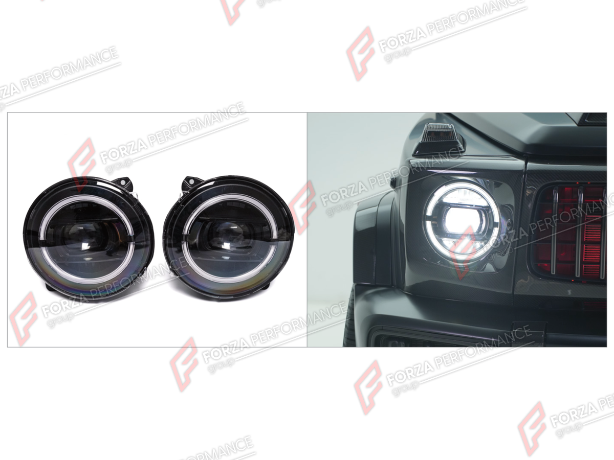 HEADLIGHTS for MERCEDES-BENZ G-CLASS W465 G63 G450D G500 G550 2025+ FORZA PERFORMANCE custom fit DarkNight

Set includes:
Headlights

Material: Plastic

NOTE: Professional installation is required.