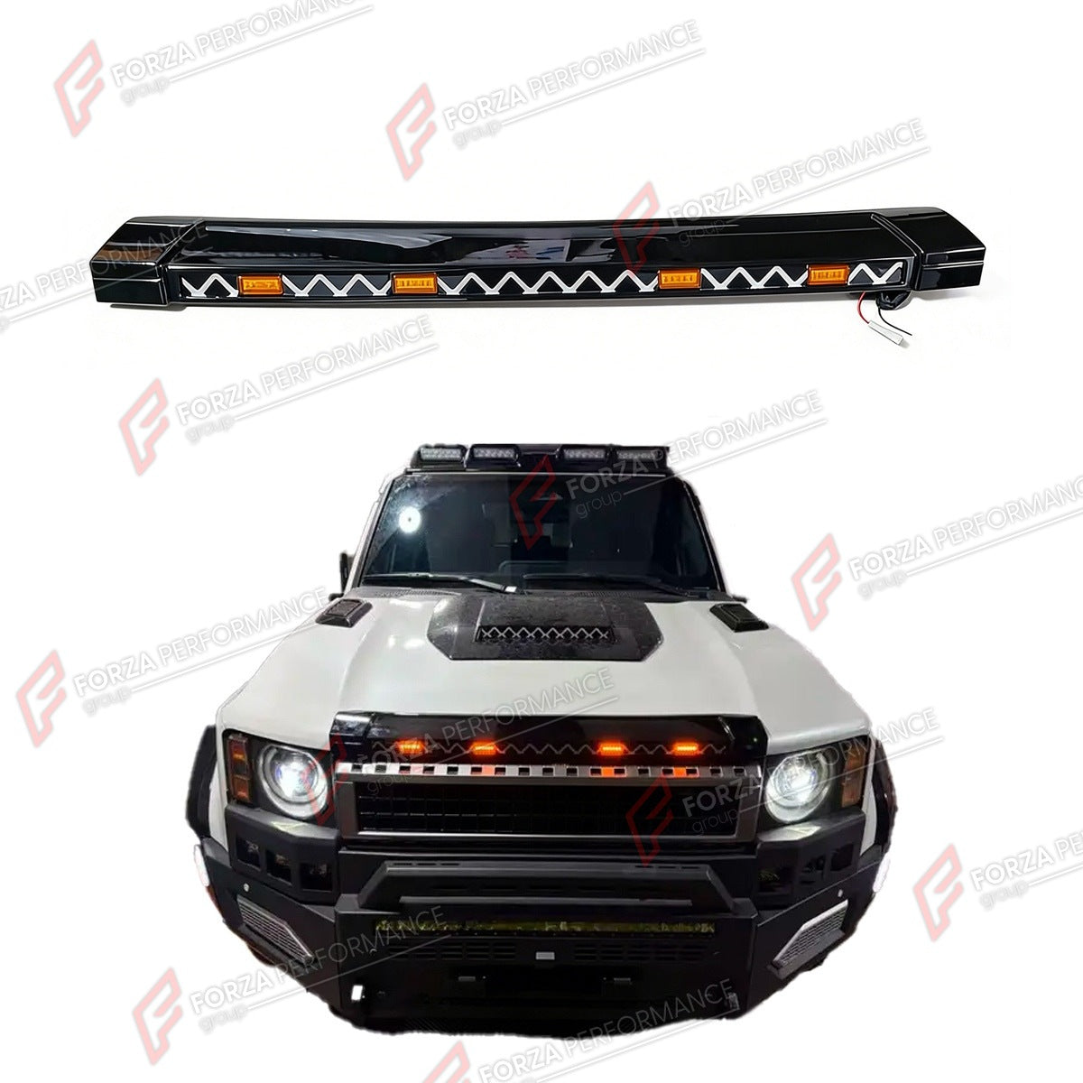HOOD PROTECTOR BUG DEFLECTOR WITH LED for TOYOTA LAND CRUISER 250 PRADO LC250 J250 2024+ Forza Performance custom fit buy black LED bonnet guard bonnet protector style