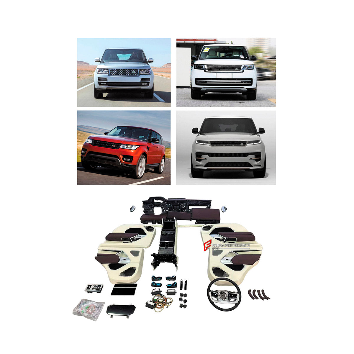 INTERIOR KIT for Land Rover Range Rover Sport Vogue 2024+
Set includes:

Interior Kit
Material: Plastic

NOTE: Professional installation is required.